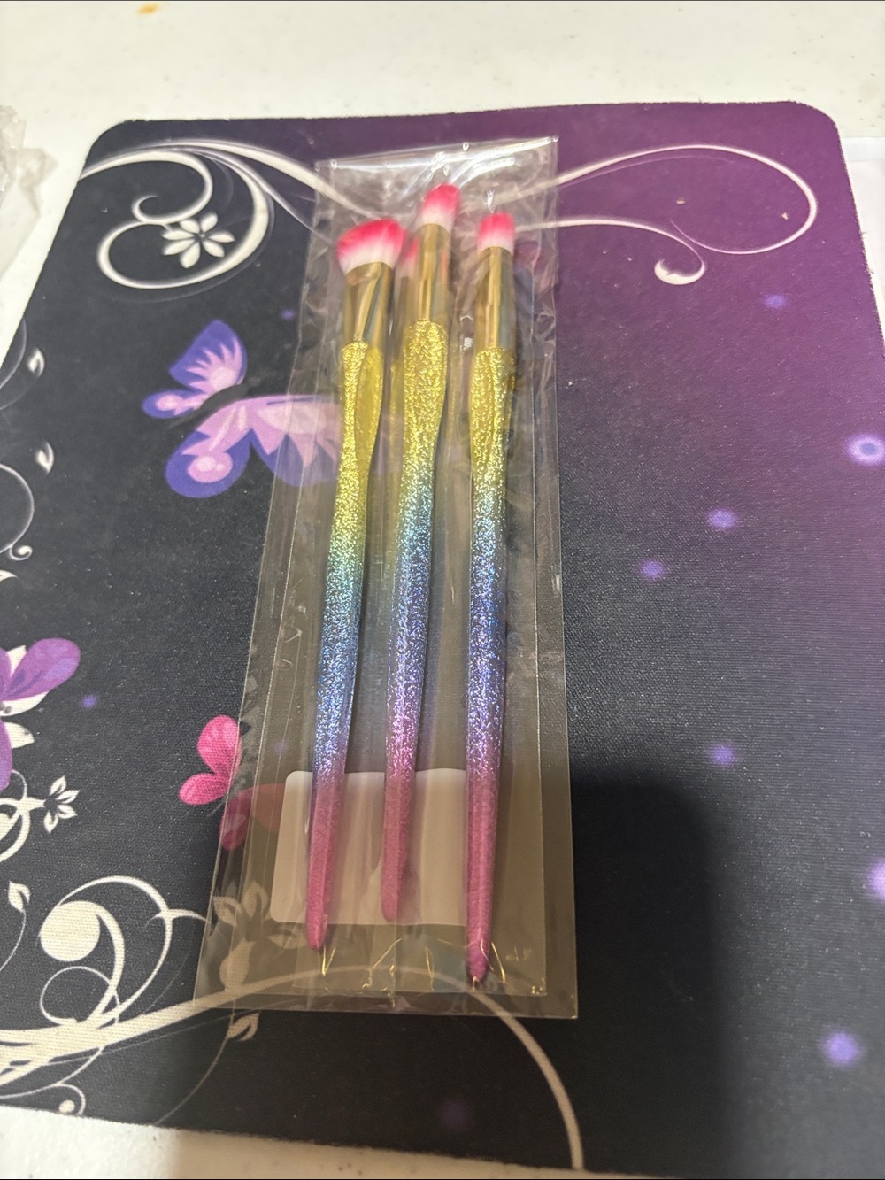 Glitter Ombre Eye Brush Trio - Pink, Blue & Gold